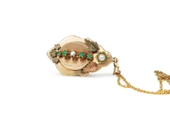 15ct Yellow/Rose Gold Antique French Emerald, Pearl and Diamond Necklace/Brooch
