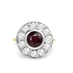 14cy Yellow Gold and Platinum Antique Treated Ruby and Diamond Ring