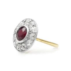 14cy Yellow Gold and Platinum Antique Treated Ruby and Diamond Ring