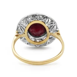 14cy Yellow Gold and Platinum Antique Treated Ruby and Diamond Ring