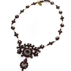 Garnet Gold Antique Garnet and Pearl Necklace