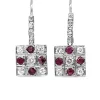 Palladium and 18ct White Gold Vintage Ruby and Diamond Checkerboard Earrings