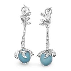 Palladium Art Deco Diamond and Turquoise Drop Earrings