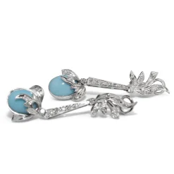 Palladium Art Deco Diamond and Turquoise Drop Earrings