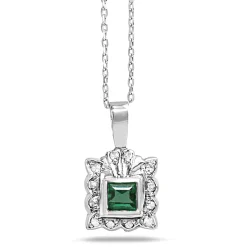 Palladium Art Deco Emerald and SDiamond Necklace