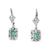 Palladium Art Deco Emerald and Single Cut Diamond Earrings