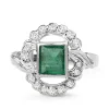 Palladium Art Deco Emerald and Diamond Ring