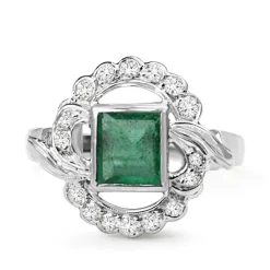 Palladium Art Deco Emerald and Diamond Ring
