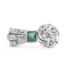 Palladium Art Deco Emerald and Rose Cut Diamond Bow Ring