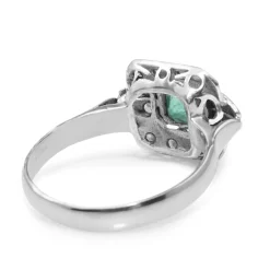 Palladium Art Deco Emerald and Single Cut Diamond Ring