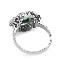 Palladium Art Deco Emerald and Diamond Ring
