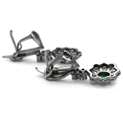 Palladium Art Deco Emerald and Single Cut Diamond Earrings