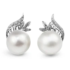 Palladium Art Deco Mabé Pearl and Diamond Stud Earrings