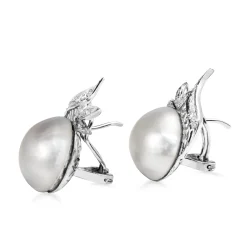 Palladium Art Deco Mabé Pearl and Diamond Stud Earrings