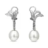 Palladium Art Deco 11mm South Sea Pearl Earrings with Single Cut Diamonds