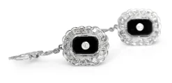 Palladium Art Deco Onyx and Old Cut Diamond Drop Earrings