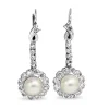 Palladium Art Deco Pearl and Diamond Daisy Drop Earrings