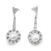 Palladium Art Deco Pearl and Single Cut Diamond Drop Earrings