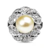 Palladium Art Deco Pearl and Single Cut Diamond Ring