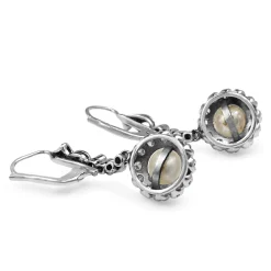 Palladium Art Deco Pearl and Diamond Daisy Drop Earrings