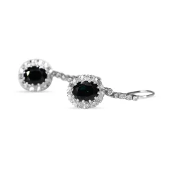 Palladium Art Deco Sapphire and Single Cut Diamond Earrings
