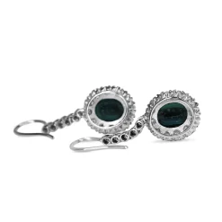 Palladium Art Deco Sapphire and Single Cut Diamond Earrings