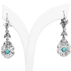 Palladium Art Deco Turquoise and Single Cut Diamond Earrings