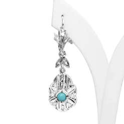 Palladium Art Deco Turquoise and Single Cut Diamond Earrings