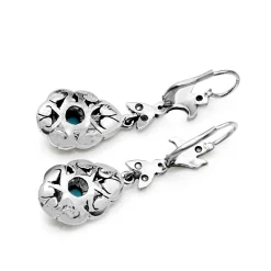 Palladium Art Deco Turquoise and Single Cut Diamond Earrings