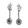Palladium Cabochon Sapphire and Single Cut Diamond Vintage Earrings