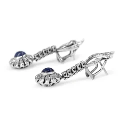 Palladium Cabochon Sapphire and Single Cut Diamond Vintage Earrings