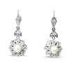 Palladium Cultured Pearl and Rose Cut Diamond Art Deco Earrings
