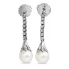 Palladium Cultured Pearl and Single Cut Diamond Drop Earrings