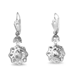 Palladium Cultured Pearl and Rose Cut Diamond Art Deco Earrings