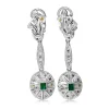 Palladium Deco Emerald and Diamond Drop Earrings