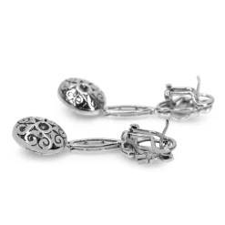 Palladium Deco Emerald and Diamond Drop Earrings