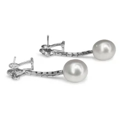 Palladium Deco Vintage Single Cut Diamond and 12mm South Sea Pearl Earrings