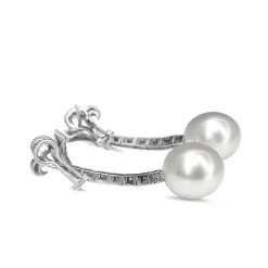 Palladium Deco Vintage Single Cut Diamond and 12mm South Sea Pearl Earrings