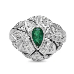Palladium Emerald and Diamond Cluster Ring