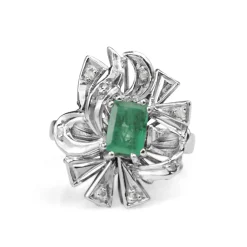 Palladium Emerald and Diamond Vintage Ring