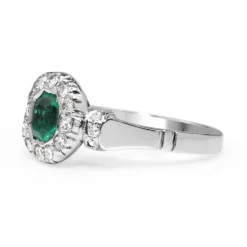 Palladium Emerald and Diamond Vintage Ring