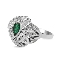 Palladium Emerald and Diamond Cluster Ring
