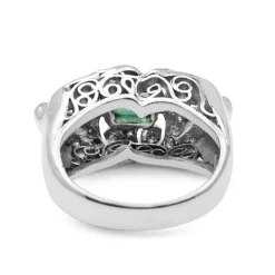 Palladium Emerald and Diamond Art Deco Ring