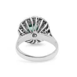Palladium Emerald and Diamond Art Deco Ring