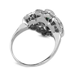 Palladium Emerald and Diamond Cluster Ring
