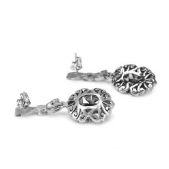 Palladium Emerald and Rose Cut Diamond Earrings