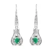 Palladium Emerald and Single Cut Diamond Deco Earrings