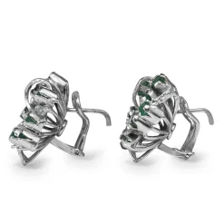 Palladium Emerald and Single Cut Diamond Vintage Earrings