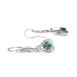 Palladium Emerald and Single Cut Diamond Deco Earrings