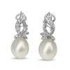 Palladium 10.6mm Fresh Water Pearl and Diamond Vintage Earrings
